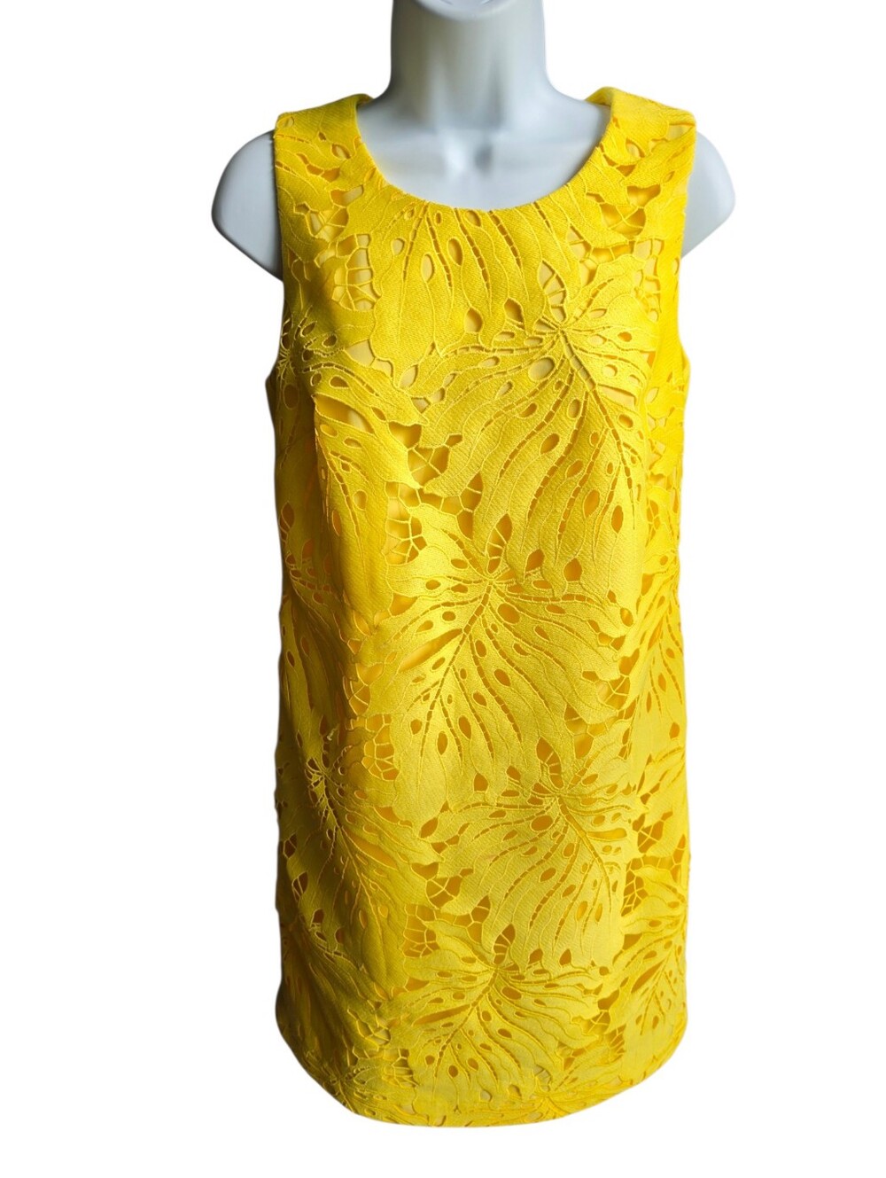 Banana Republic Yellow Floral Palm Leaf Tropical Crochet Shift Dress Size 6